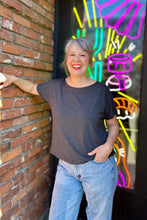 Load image into Gallery viewer, Boatneck Top - Charcoal Stripe