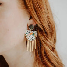 Load image into Gallery viewer, Color Block + Dash Brass Tassel Earrings
