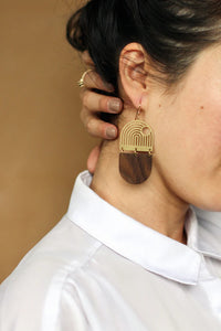 Brass & Wood Sun Earrings