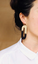 Load image into Gallery viewer, Brass &amp; Wood Oval Earrings