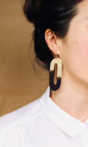 Brass & Wood Oval Earrings