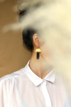 Load image into Gallery viewer, Brass &amp; Wood Top Up Earrings