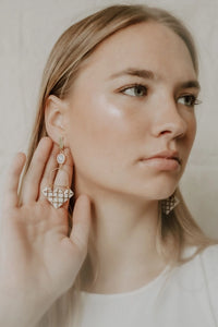 Engraved White + Gold Opal Earrings