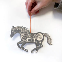 Load image into Gallery viewer, Screen Printed Wooden Decoration - Silver Grey Horse