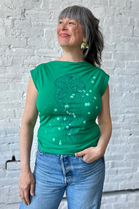 Hama Hama Top - Kelly Green Jellyfish and Splatter