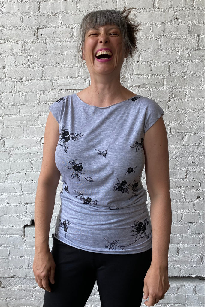 Simple Tee  - Heather Grey with Apple Blossoms