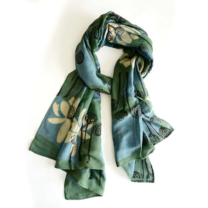 Block Print Scarf/Wrap -  Lotus Garden