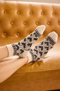 Wool Cashmere Quarter Crew Women's Socks - Hearts