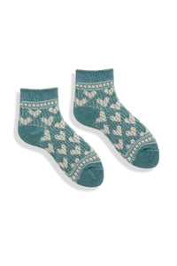 Wool Cashmere Quarter Crew Women's Socks - Hearts