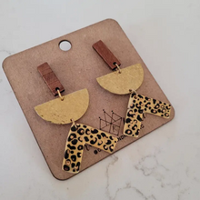 Load image into Gallery viewer, Wood + Cheetah Print Earrings