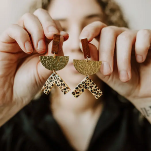 Wood + Cheetah Print Earrings