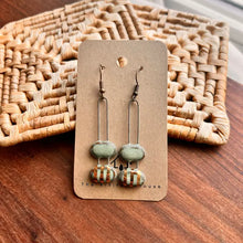 Load image into Gallery viewer, Turquoise Double Bubble Gold Striped Ceramic Earrings