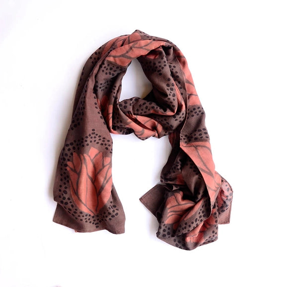 Block Print Scarf/Wrap - Mia Plum Leaf