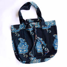 Load image into Gallery viewer, Organic Cotton Blockprinted Bag - Black Roses