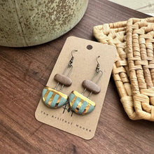 Load image into Gallery viewer, Two Piece Blue Striped and Natural Clay Earrings