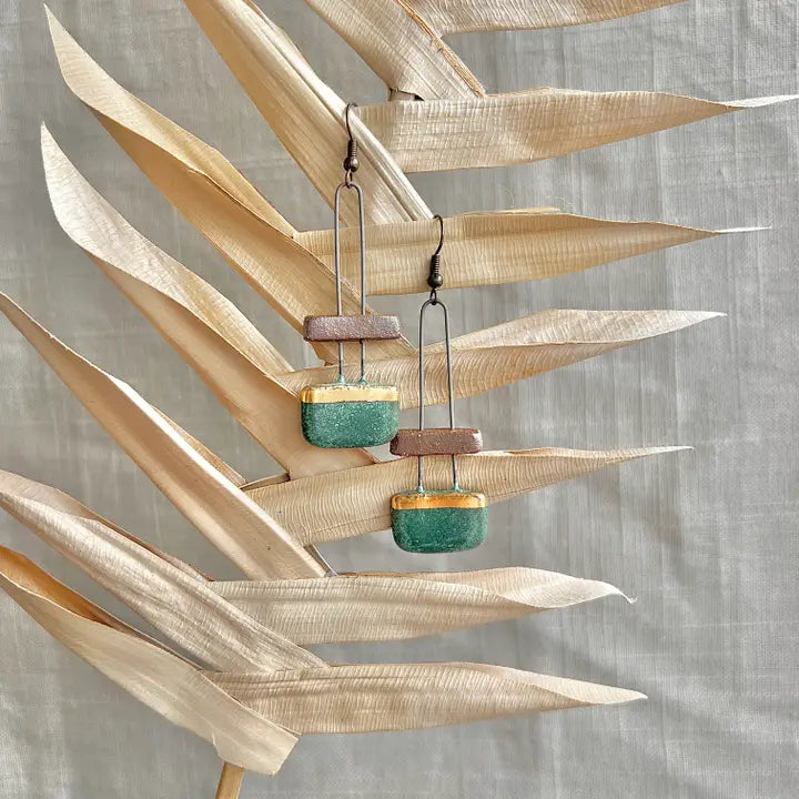 Patina Green & Natural Clay Earrings