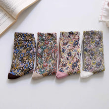 Load image into Gallery viewer, Women's Retro Floral Cotton Crew Socks