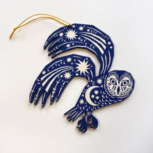 Load image into Gallery viewer, Screen Printed Wooden Decoration - Midnight Blue Owl