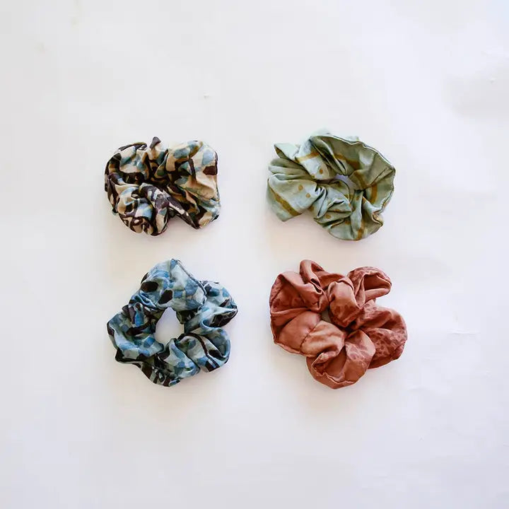 Satin Finish Hand Dyed and Block Printed Scrunchies - Set of 2