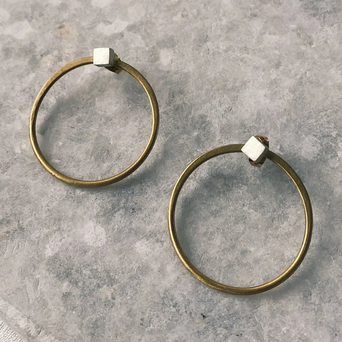 Brass Hoop Jacket Stud Earrings