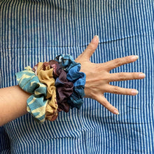 Load image into Gallery viewer, Cotton Silk Hand Dyed and Block Printed Scrunchies - Set of 2