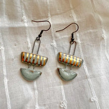 Load image into Gallery viewer, 2 Piece Turquoise Striped Ceramic Clay Earrings