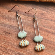 Load image into Gallery viewer, Turquoise Double Bubble Gold Striped Ceramic Earrings