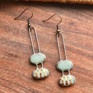 Turquoise Double Bubble Gold Striped Ceramic Earrings