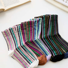 Load image into Gallery viewer, Women's Cotton Striped Crew Socks