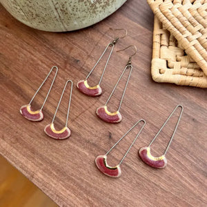 Maroon Cut Oval Clay Earrings