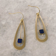 Load image into Gallery viewer, Lapis Drop Earrings in Brass Teardrop