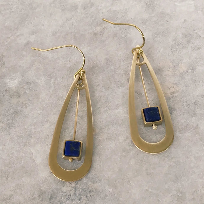 Lapis Drop Earrings in Brass Teardrop