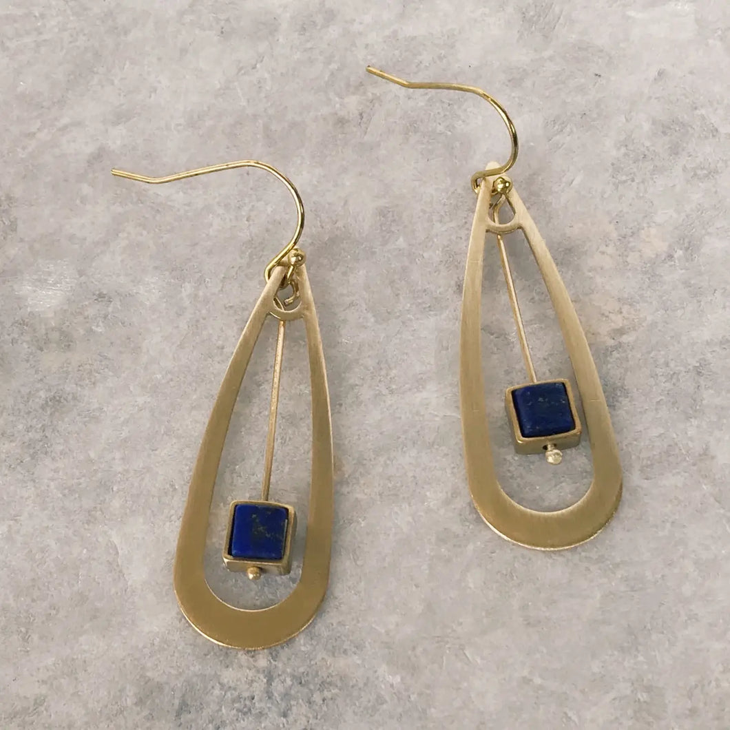 Lapis Drop Earrings in Brass Teardrop