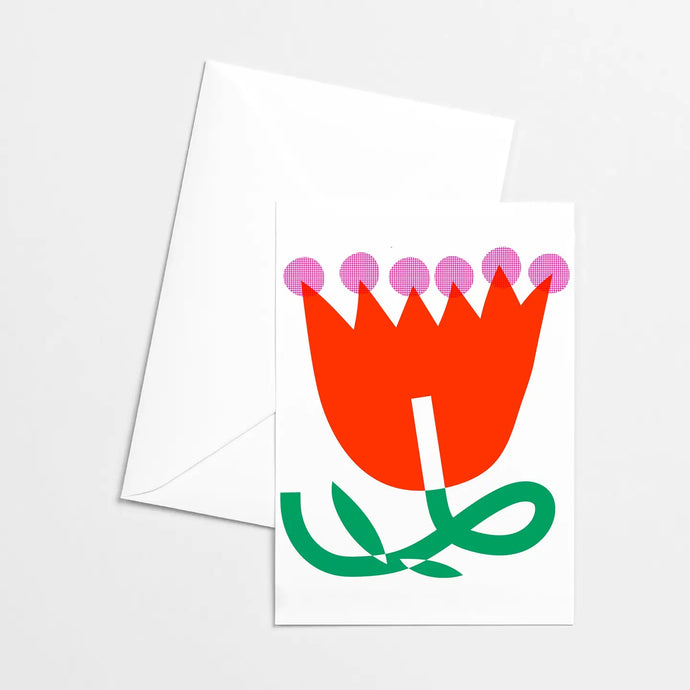 Big Red Flower Risograph Card
