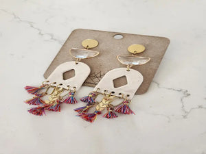 Pearl & Rainbow Leaf Chain Tassel Earrings