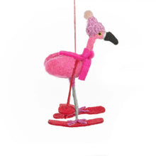 Load image into Gallery viewer, Skiing Flamingo Christmas Decoration