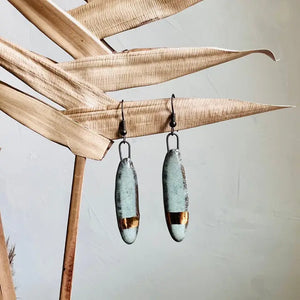 Solid Gold Striped Turquoise Earrings