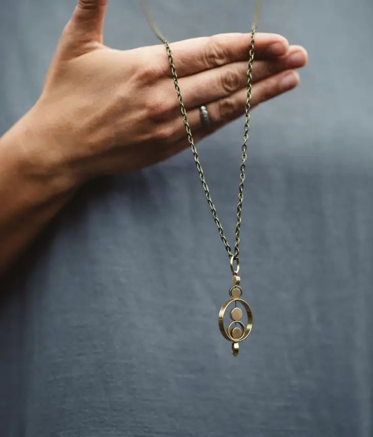 Kinetic Brass Circle Fidget Necklace Zinnia Textiles Nelson
