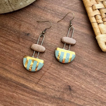 Load image into Gallery viewer, Two Piece Blue Striped and Natural Clay Earrings