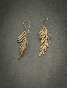 Summer Cedar Branch Earrings - bronze + 14k goldfilled hooks