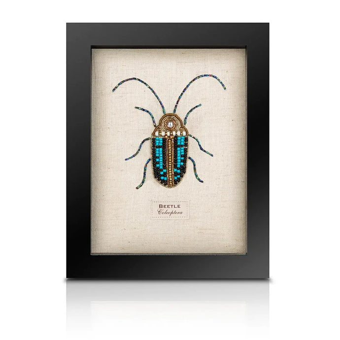 Framed Hand Embroidered Beaded Insects