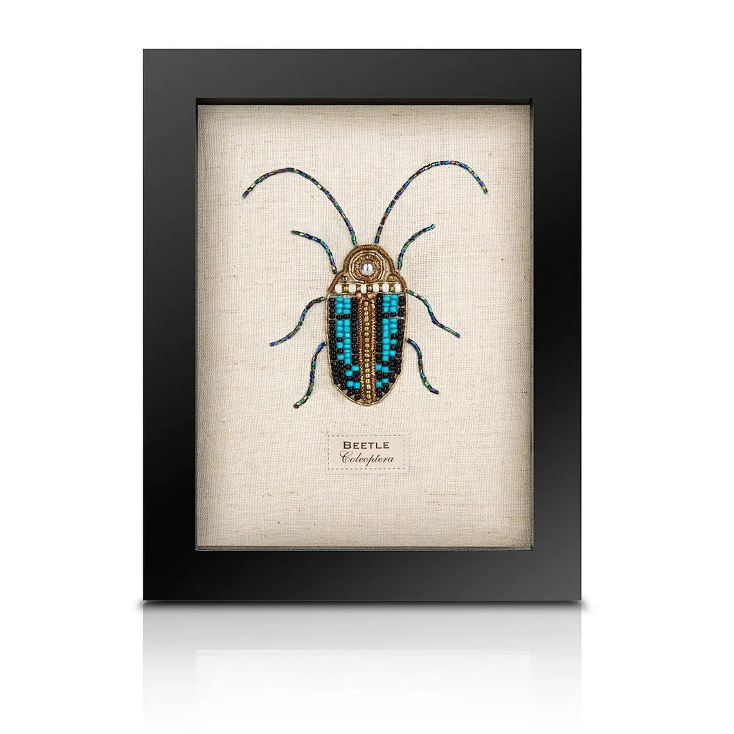 Framed Hand Embroidered Beaded Insects