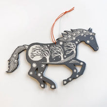 Load image into Gallery viewer, Screen Printed Wooden Decoration - Silver Grey Horse