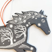 Load image into Gallery viewer, Screen Printed Wooden Decoration - Silver Grey Horse