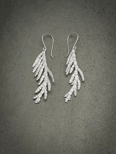 Winter Cedar Branch Earrings - Silver