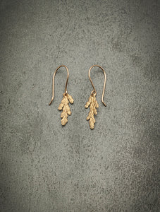 Summer Cedar Branch Earrings - bronze + 14k goldfilled hooks