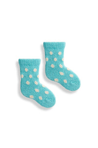 Lisa B, Crew Socks, Baby, Merino, Cashmere, Made in the USA, Sustainable, Ethically Produced, Arctic Blue, Dots 