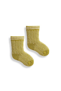 Lisa B, Crew Socks, Baby, Merino, Cashmere, Made in the USA, Sustainable, Ethically Produced, Apple Green, Nordic Birdseye