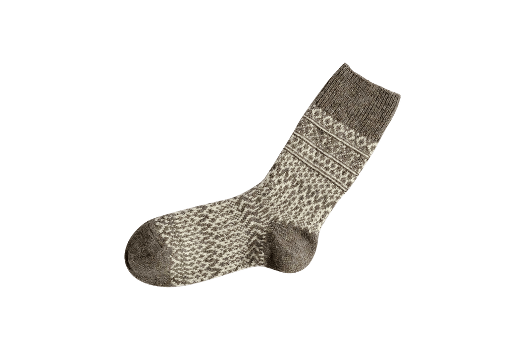 Nishiguchi Kutsushita, Wool, Made in Japan, Ethically Produced, Socks, Jaquard, Patterned, Grey