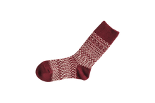 Load image into Gallery viewer, Nishiguchi Kutsushita, Wool, Made in Japan, Ethically Produced, Socks, Jaquard, Patterned, Wine, Red